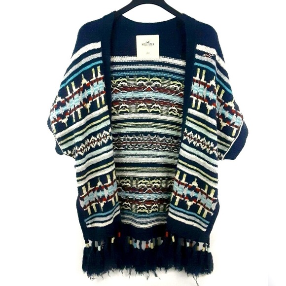 Hollister Girls Geometric Cardigan Belted Sweater Size XS Oversized Wool Blend - Picture 1 of 6